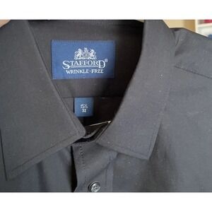 Stafford Dress Shirt Mens 15.5 32 Black Classic Long Sleeve Button Down
